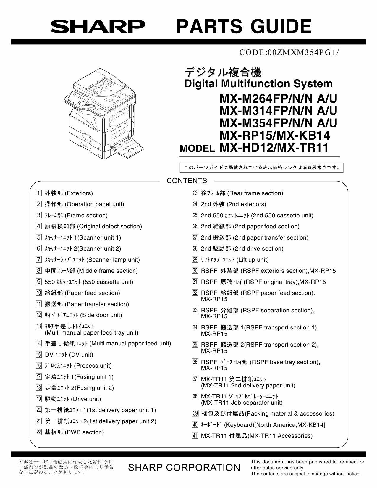 SHARP MX M264 314 354 U-N-FP Parts Manual-1